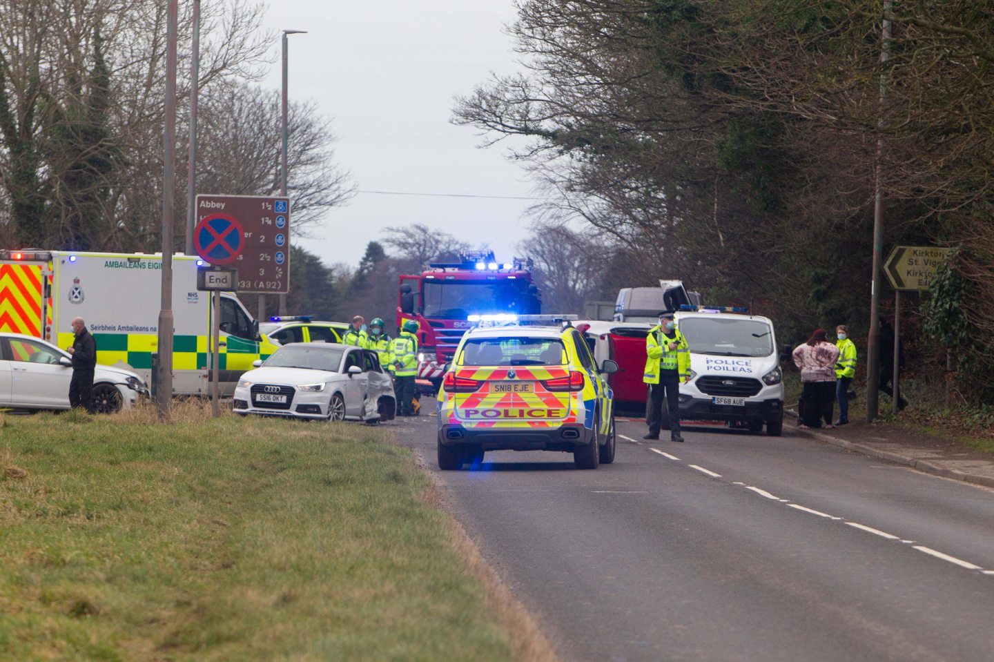 Motorist cut free from three car Angus road accident