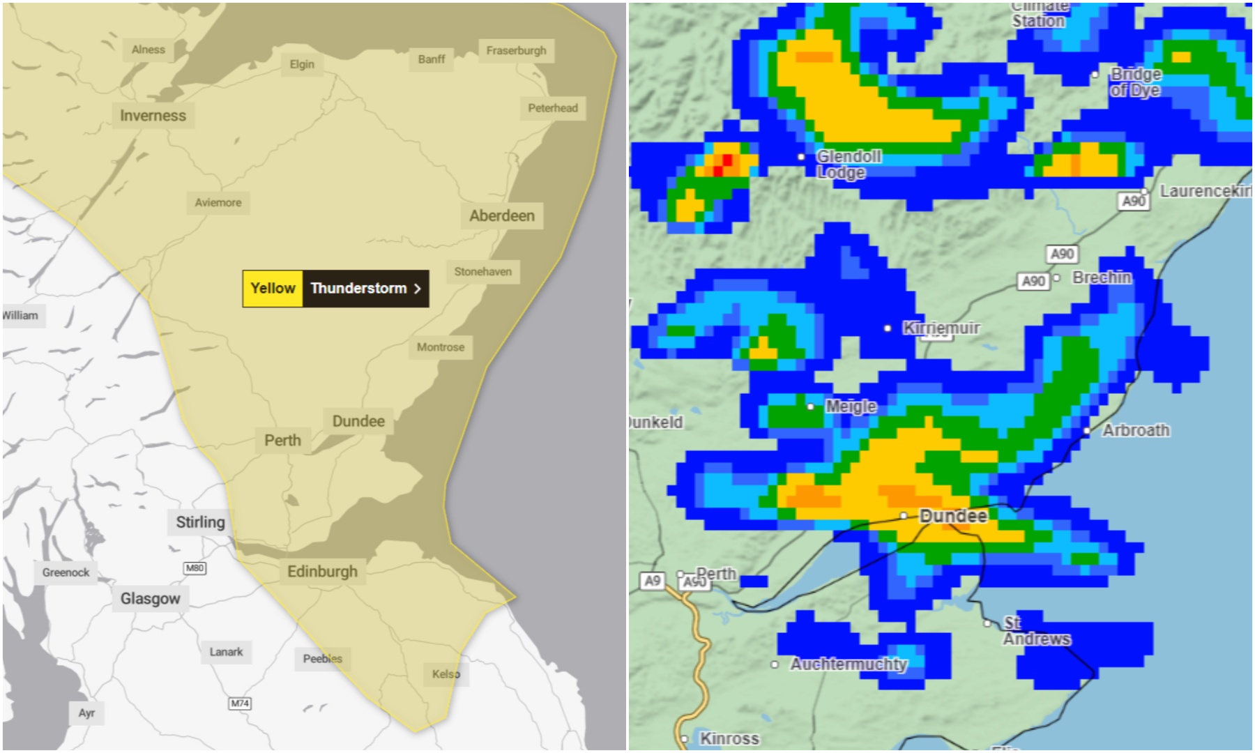 Yellow thunderstorm warning issued for Tayside and Fife